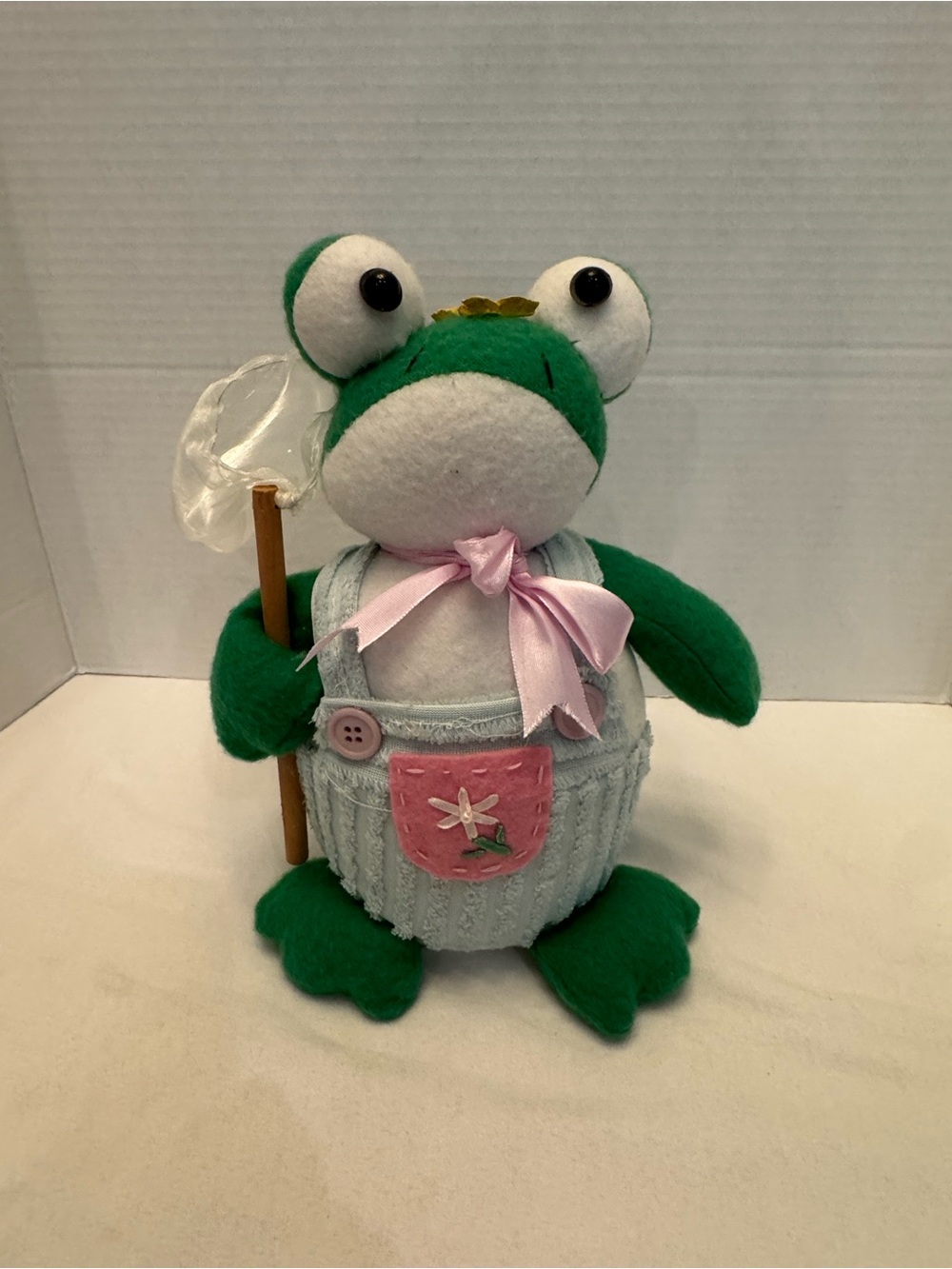 Retro Cottage core Frog Plush Doorstop Weighted Country Shelf Sitter Overalls